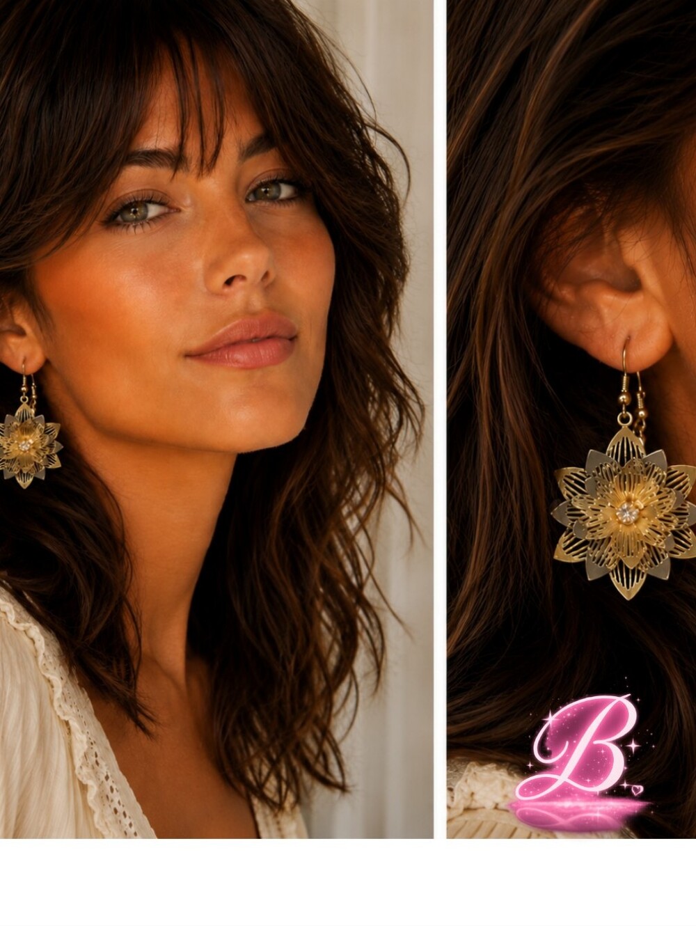 🚨2/$20🚨Gold Tone Layered Floral Dangle Earrings with Rhinestone Accent